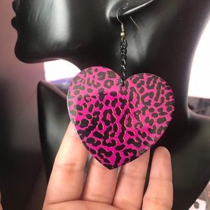 Magenta Leopard Heart Earrings